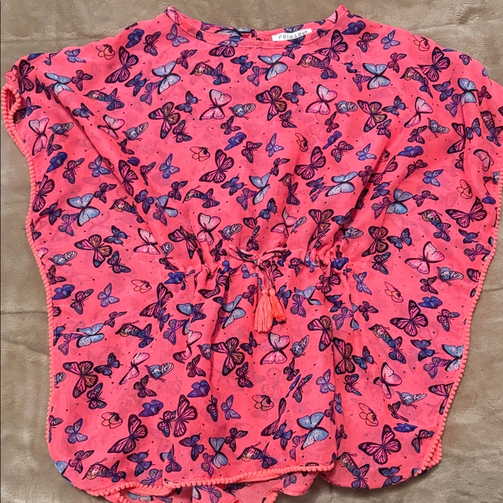 Girls Pink Butterfly Print cover up